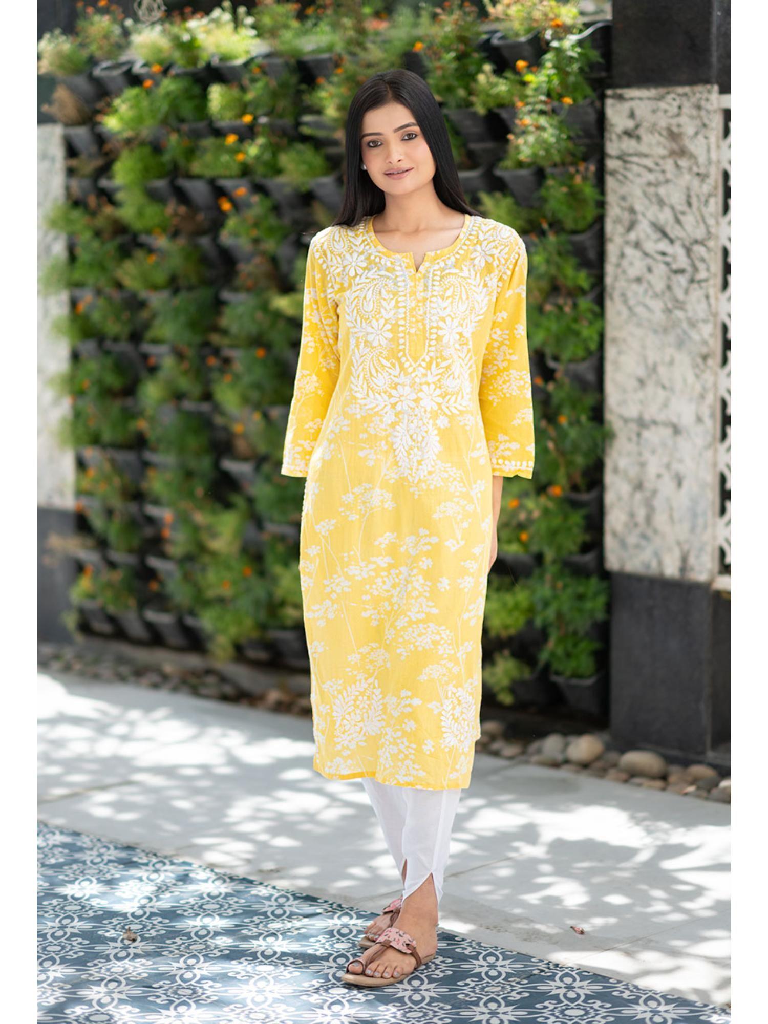 bella mulmul chikankari straight kurta