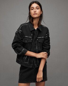 bella stud cotton relaxed fit denim jacket