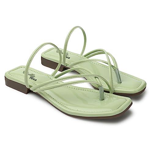 bella toes casual synthetic leather casual v strap flat sandals for womens & girls (green, numeic_3)