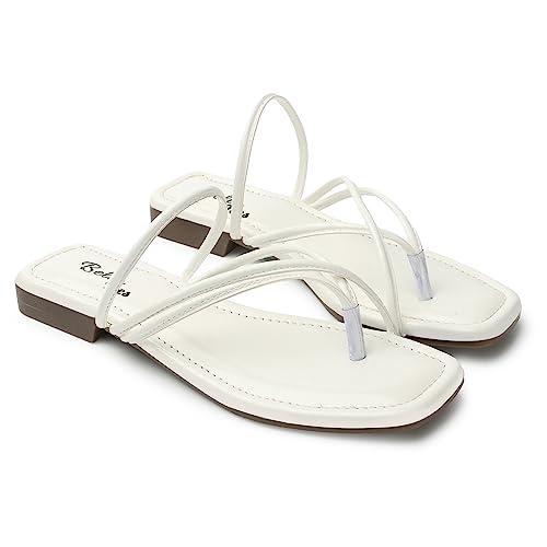 bella toes casual synthetic leather casual v strap flat sandals for womens & girls (white, numeic_3)