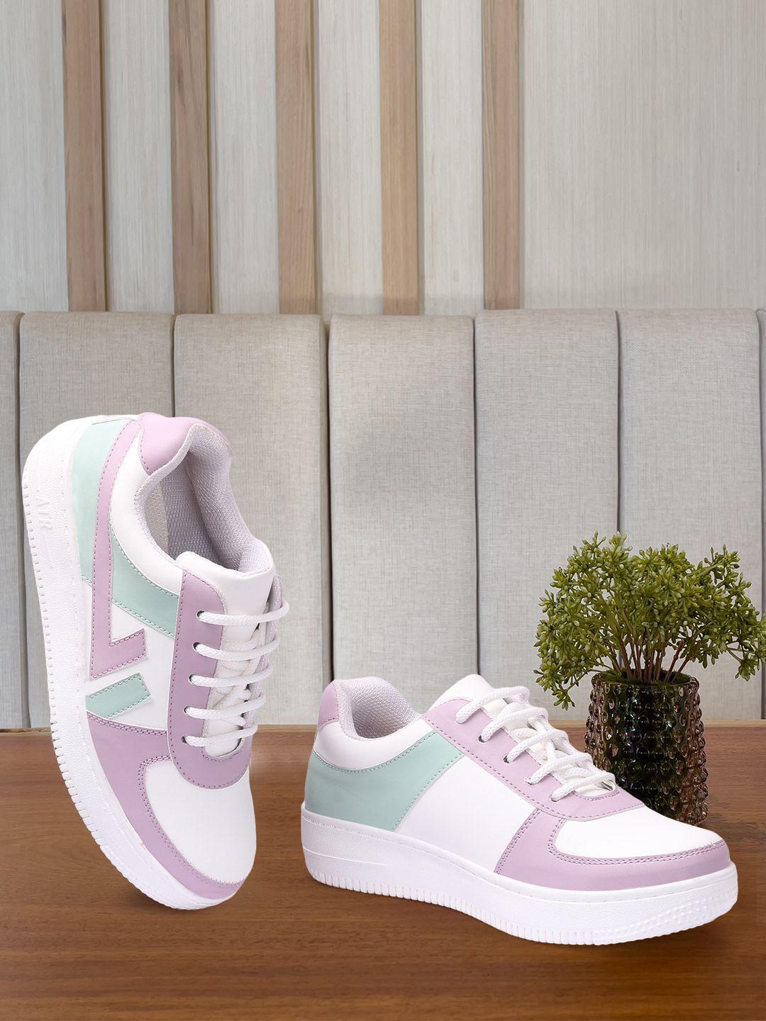 bella toes women white & purple colourblocked sneakers