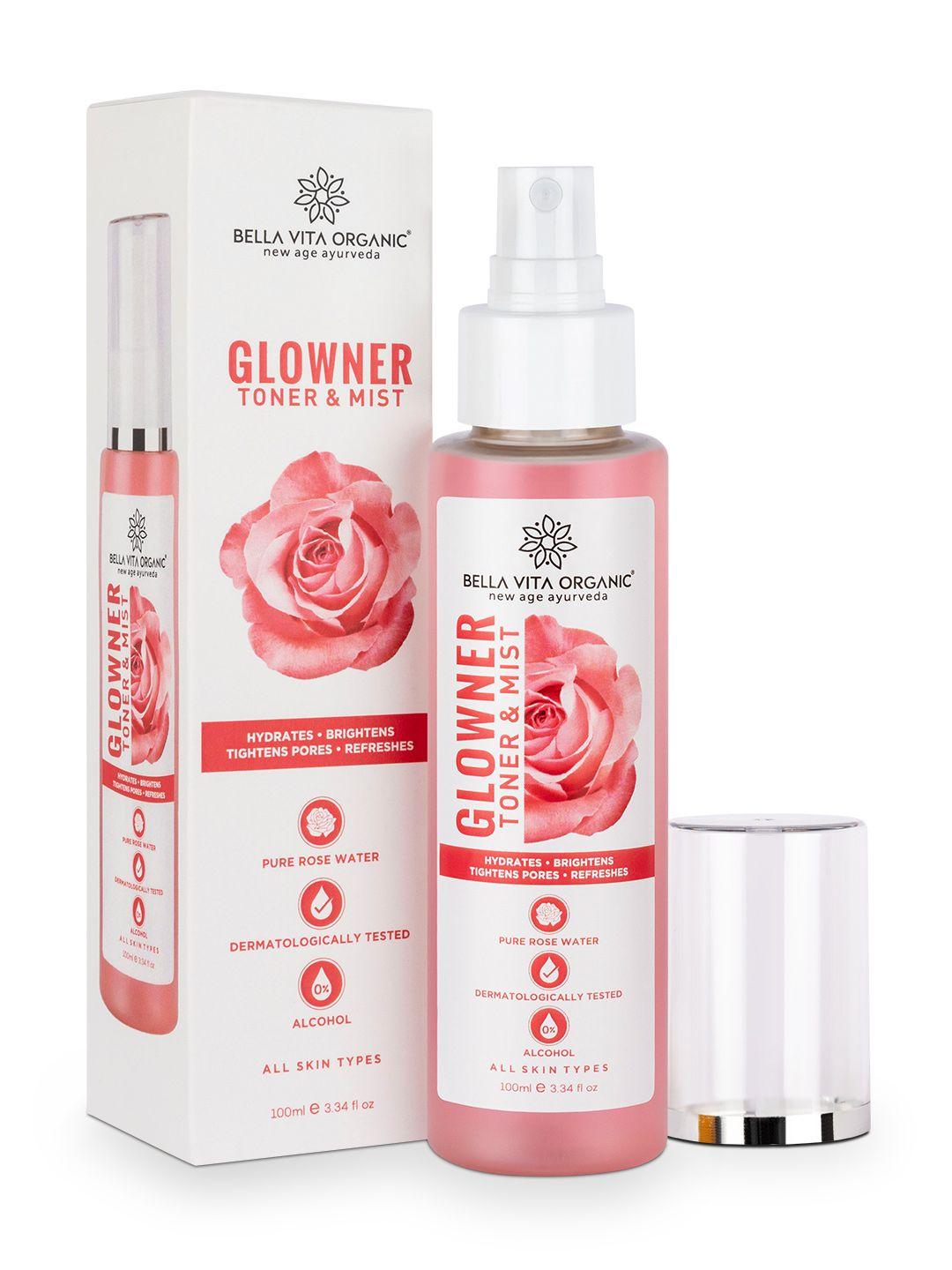 bella vita organic glowner rose water face toner & mist