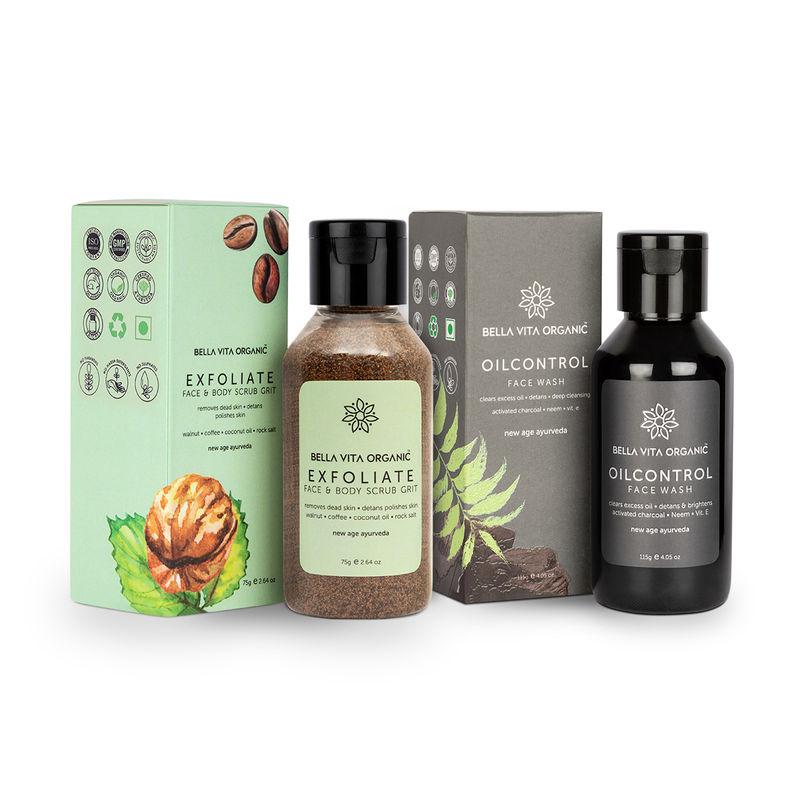 bella vita organic oil control & hydration combo (charcoal face wash+ exfoliate)