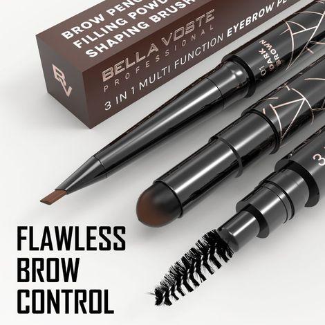 bella voste professional 3-in-1 eyebrow pencil - precise application, long-lasting, natural look, brown color