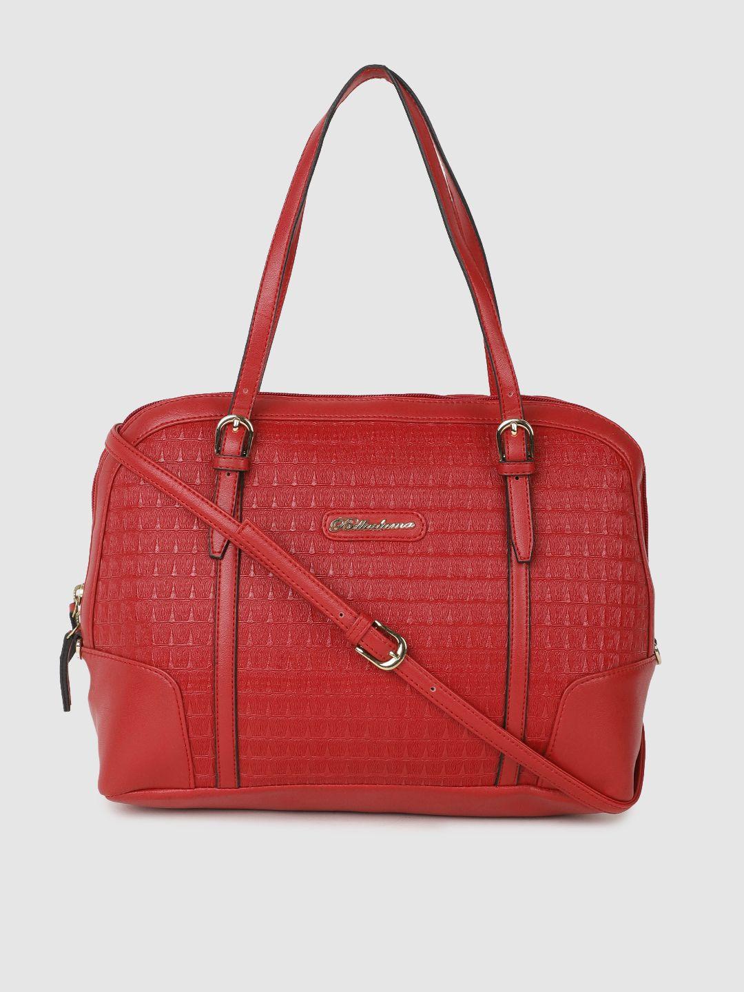 belladama red textured margaret shoulder bag