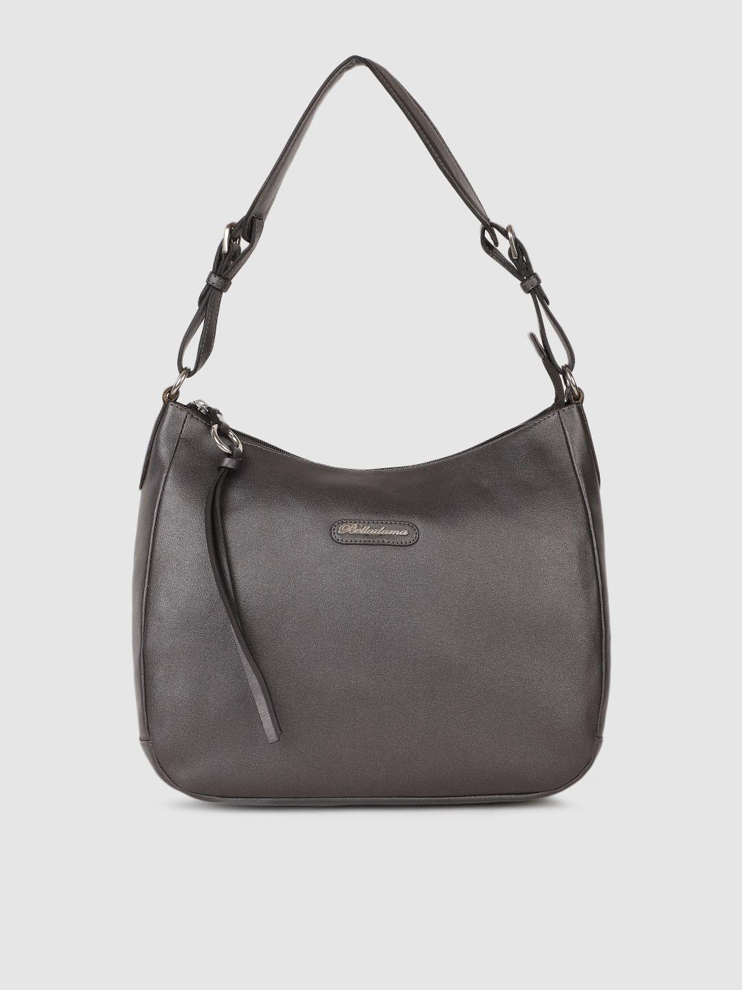 belladama women grey textured structured hobo bag
