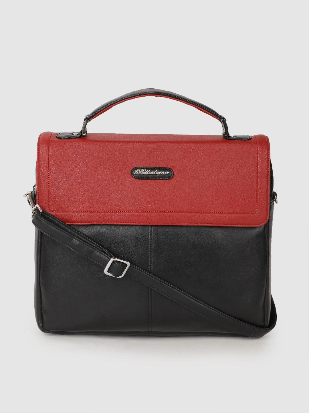 belladama maroon & black colourblocked satchel bag