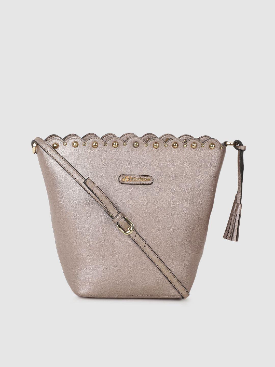 belladama metallic structured sling bag with tassel