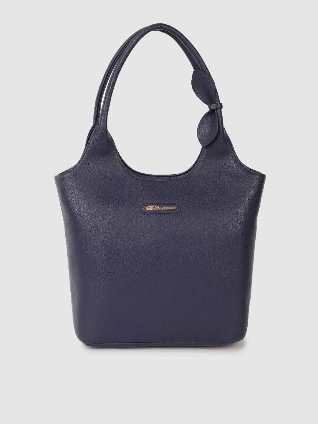 belladama navy blue structured hobo bag with bow detail