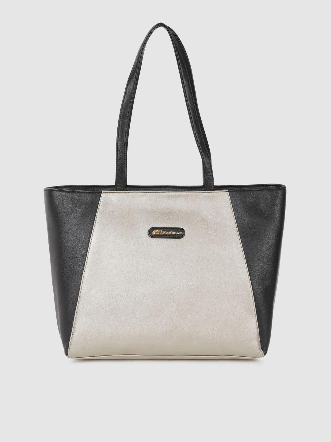 belladama silver-coloured & black colourblocked structured shoulder bag