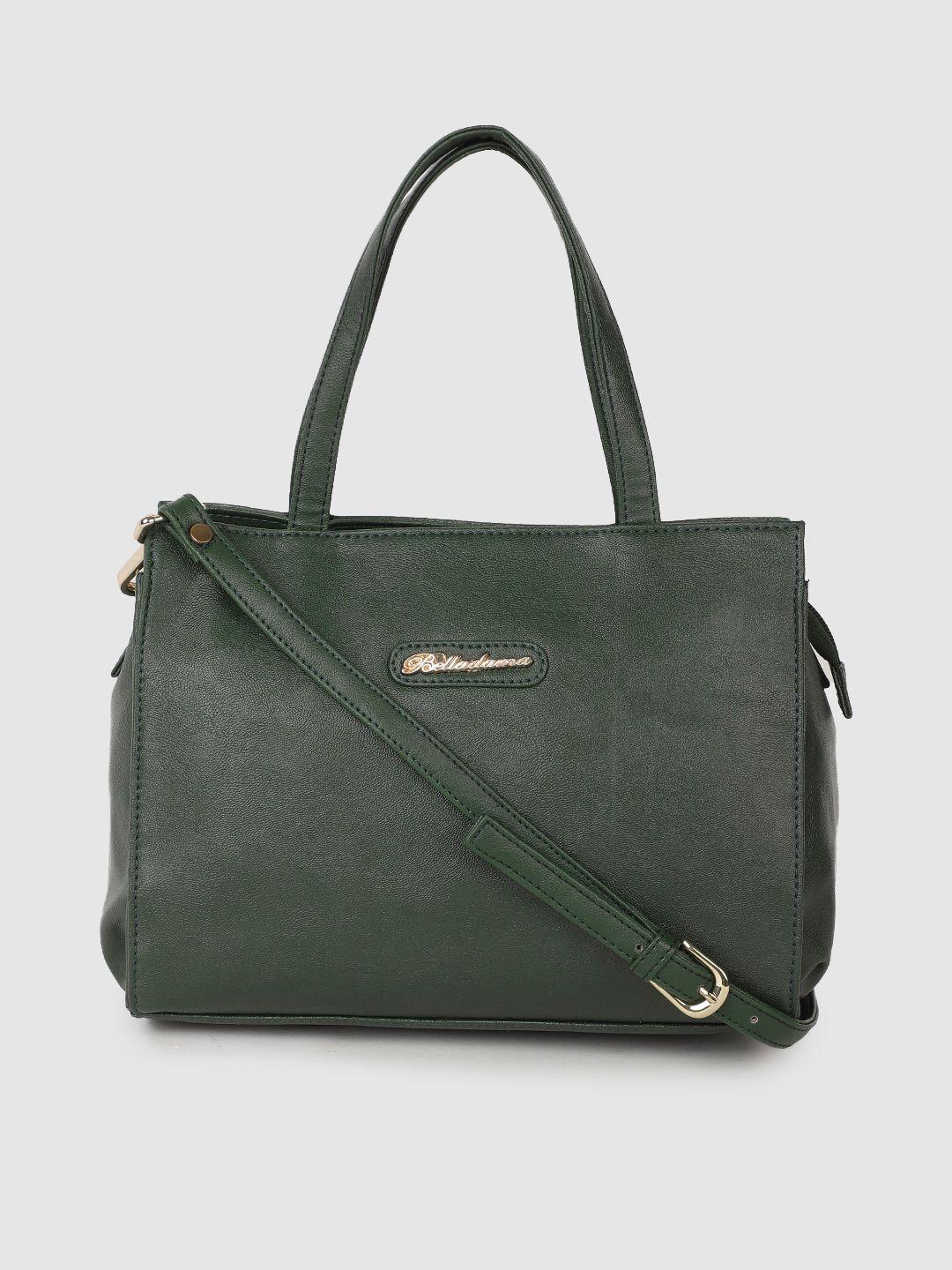 belladama women green solid structured handheld bag