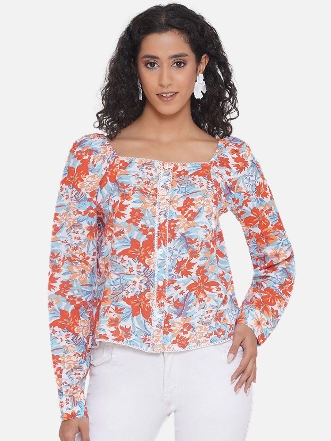 bellamia floral printed square neck puff sleeves top