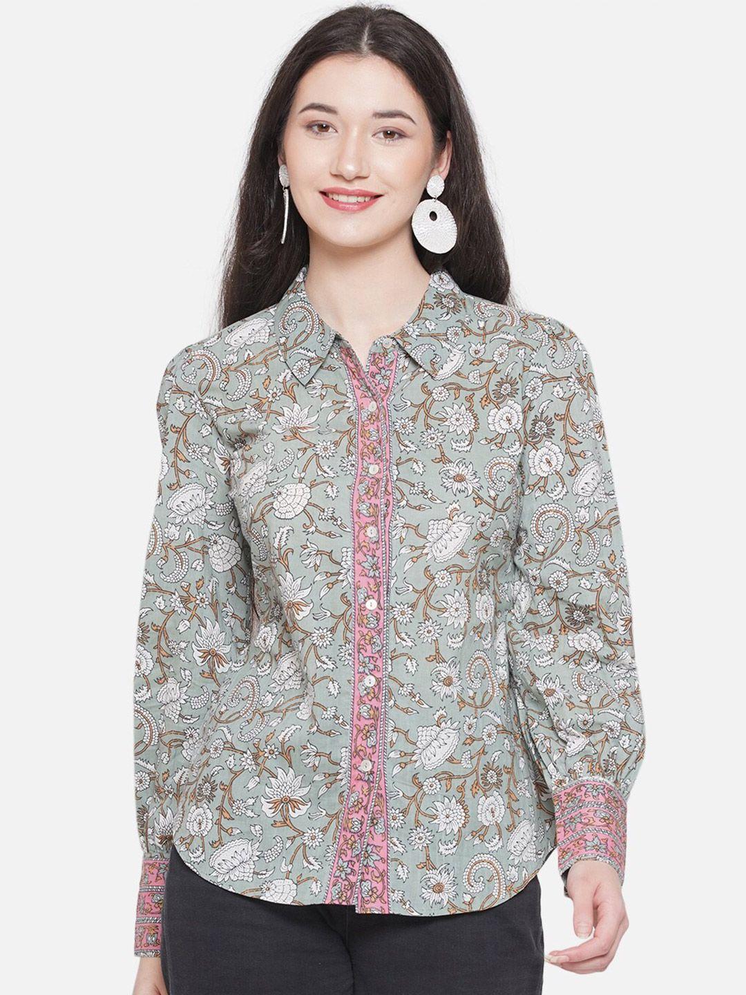 bellamia floral printed smart fit cotton casual shirt