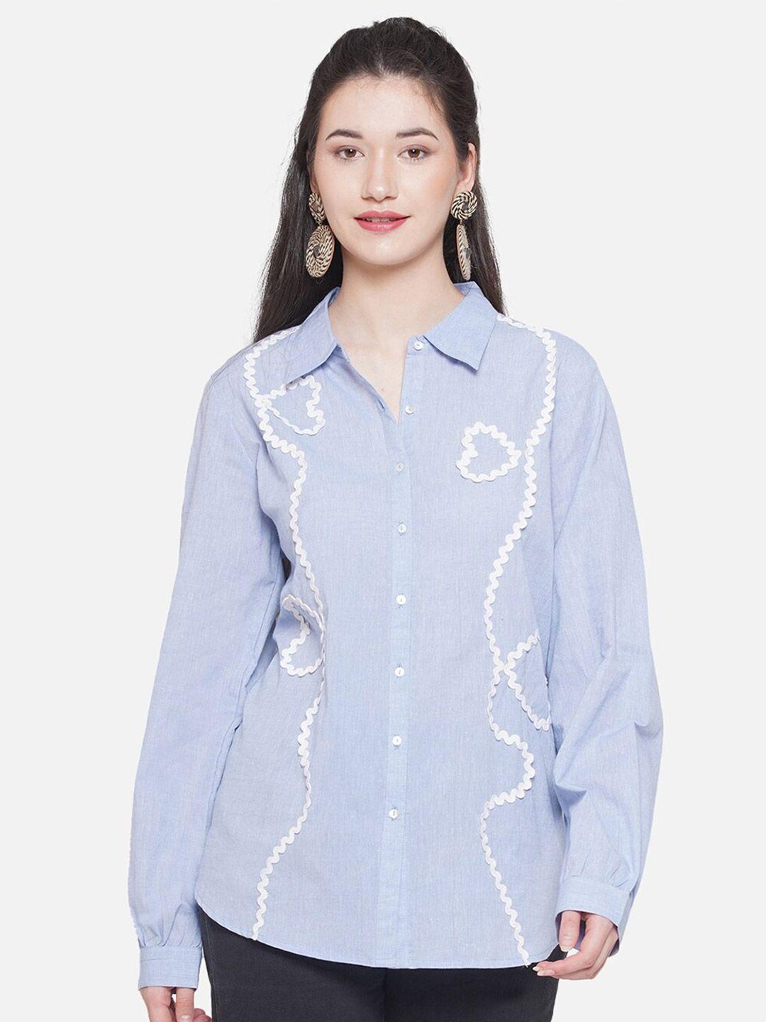 bellamia lace detail comfort fit cotton casual shirt