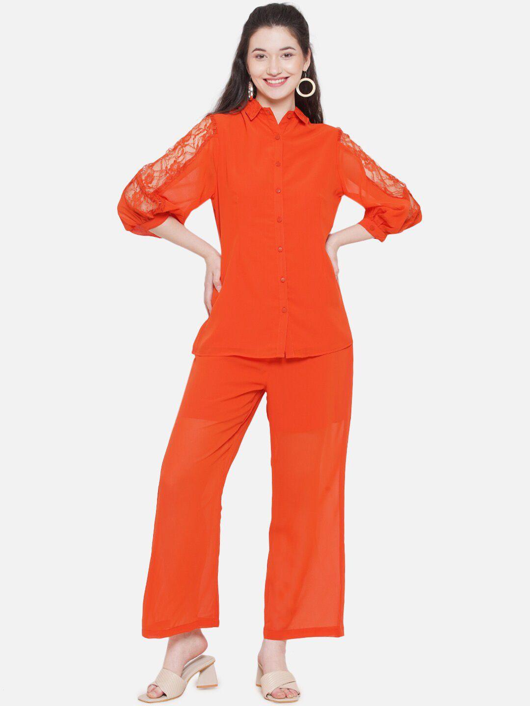 bellamia vana lace shirt collar top and trousers