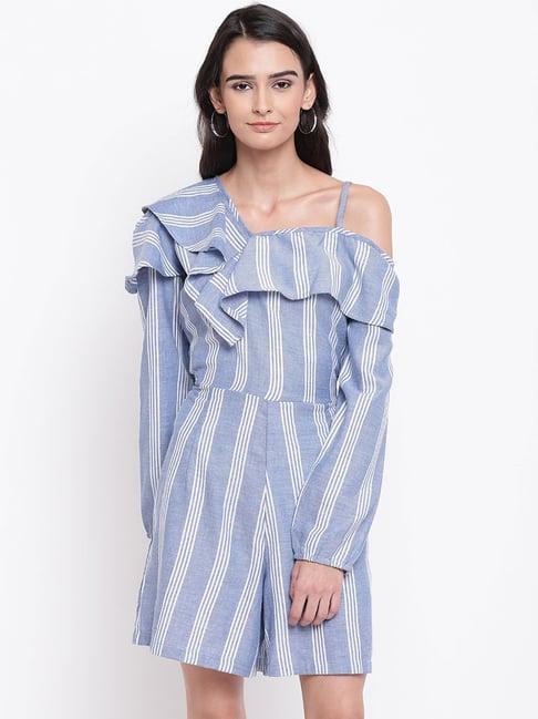 belle fille blue & white striped playsuit