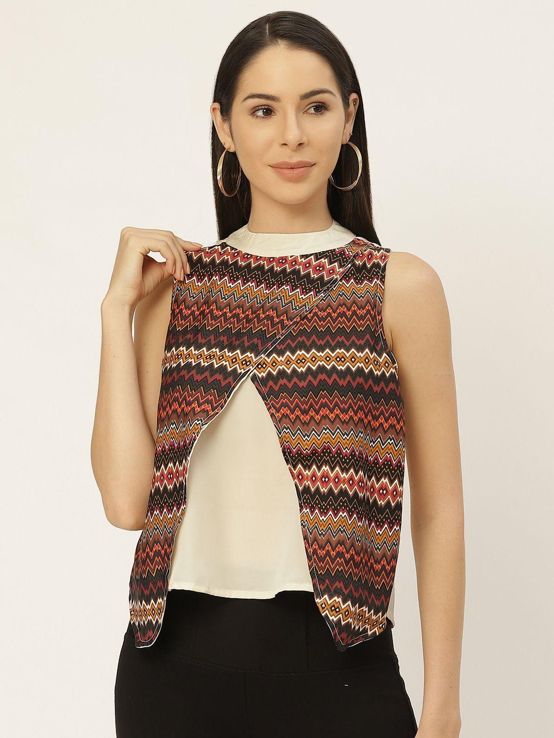 belle fille cream-coloured & brown striped layered regular top