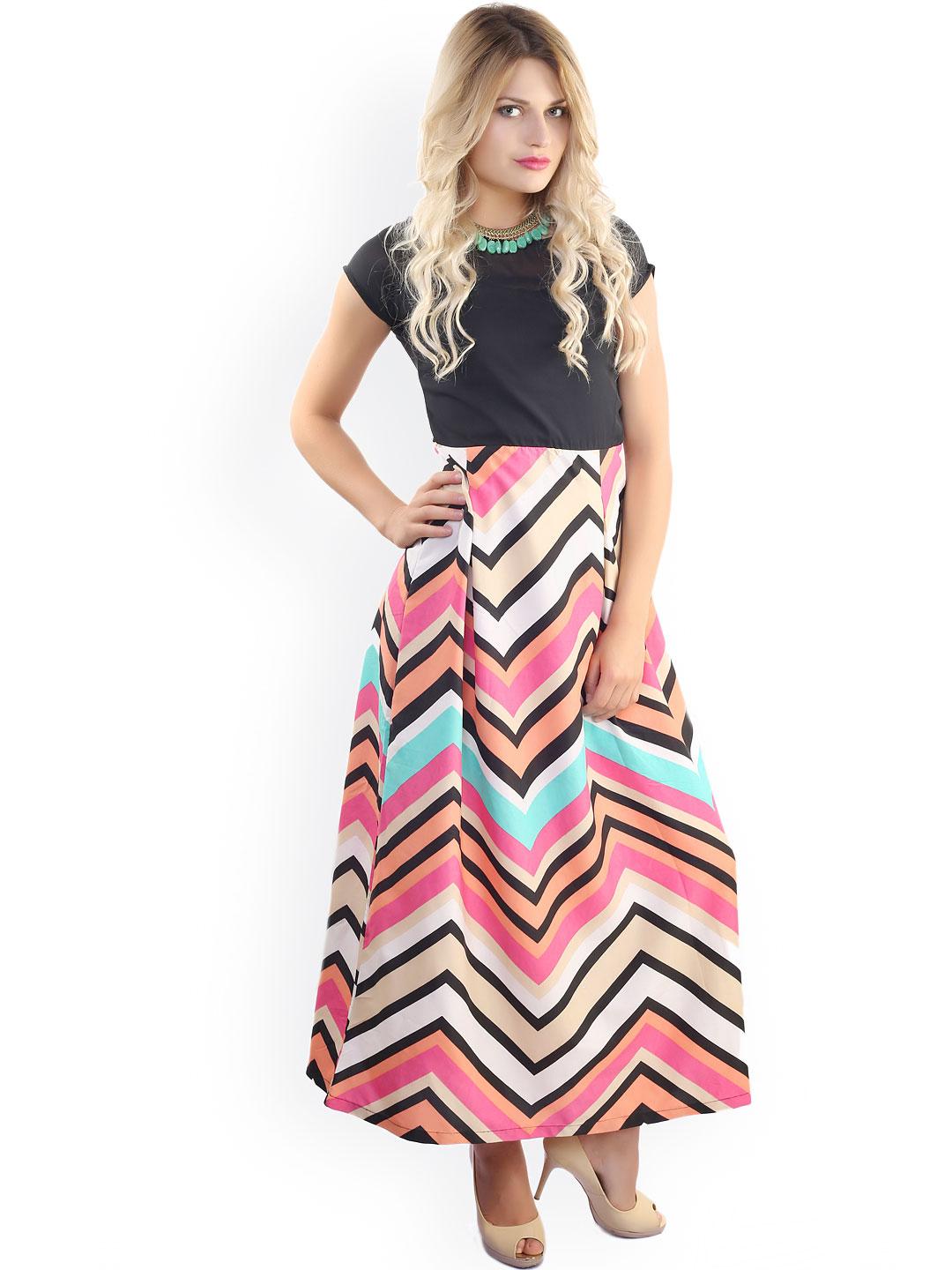 belle fille multicoloured printed polyester crepe maxi dress