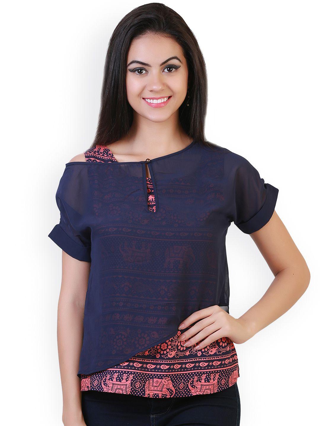 belle fille navy printed layered top