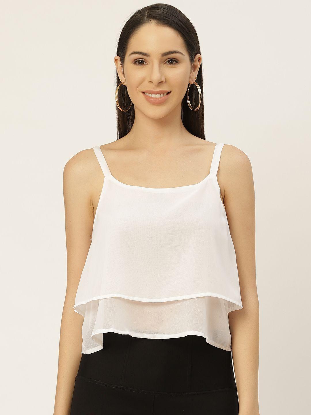 belle fille white solid layered regular top