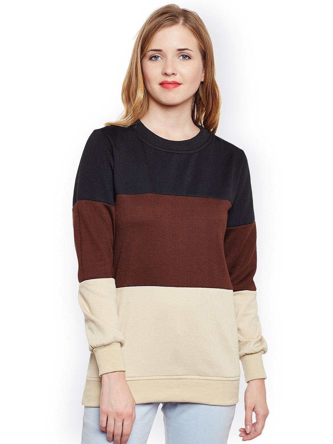 belle fille women black & brown colourblocked sweatshirt
