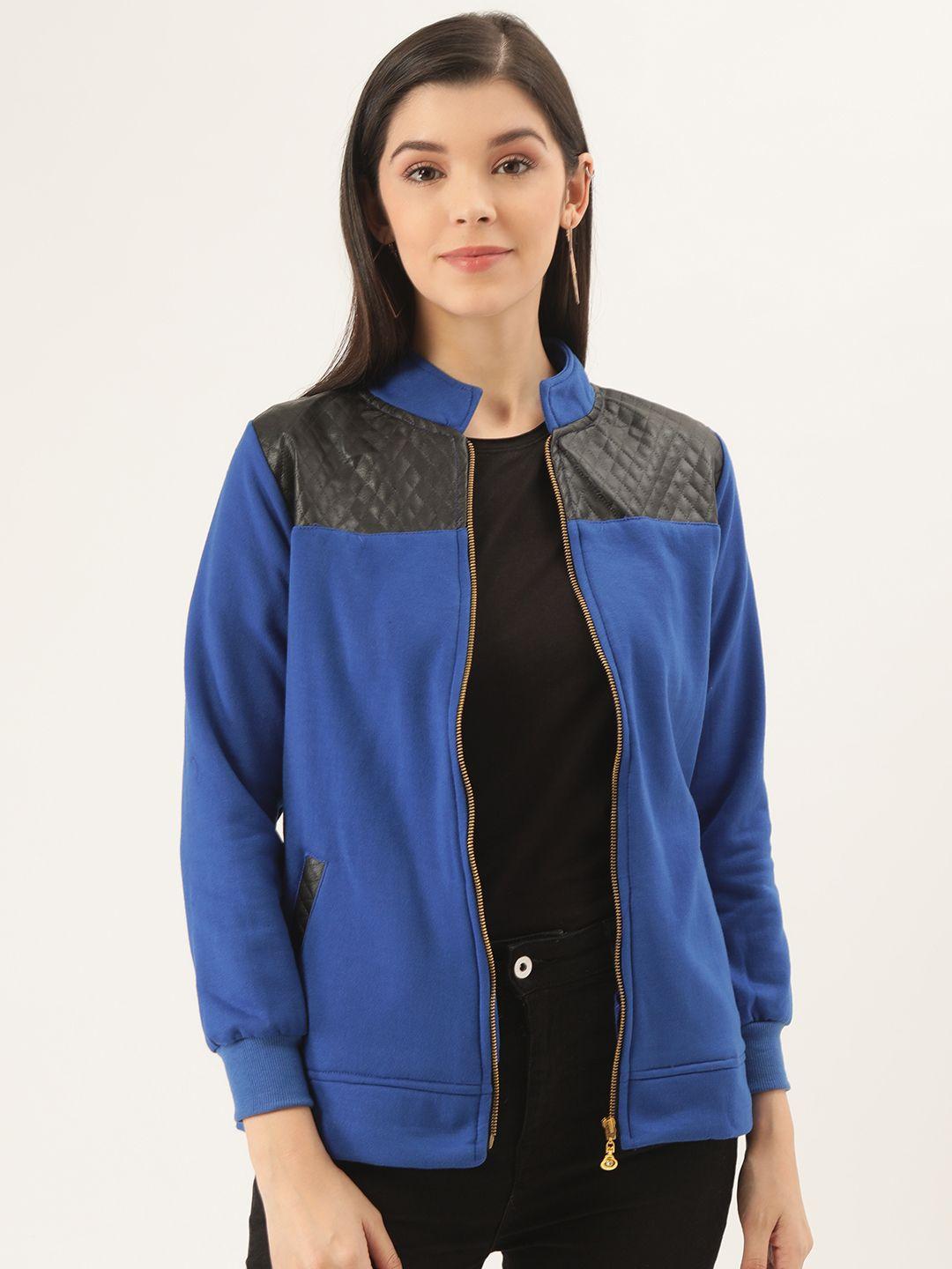 belle fille women blue & black colourblocked tailored jacket