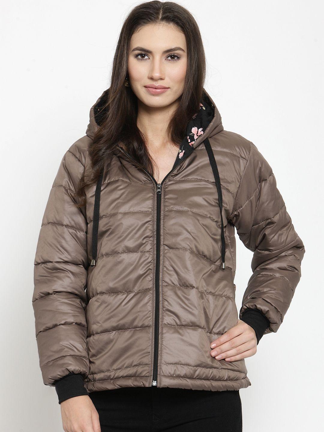 belle fille women brown solid quilted jacket
