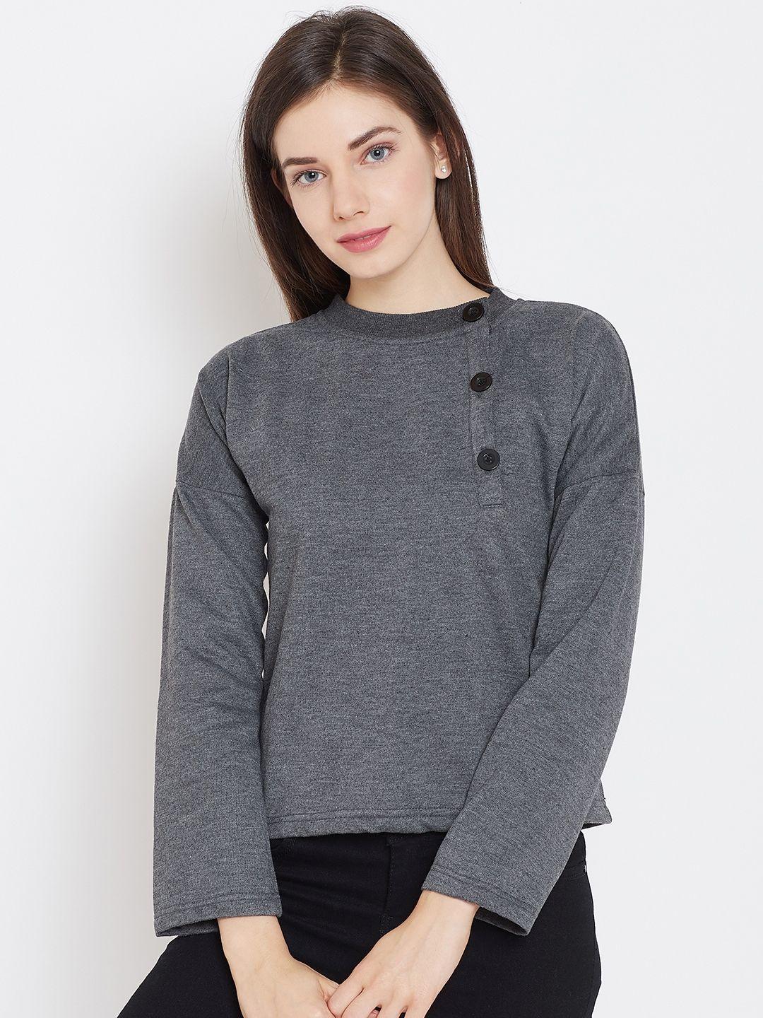 belle fille women charcoal grey solid sweatshirt
