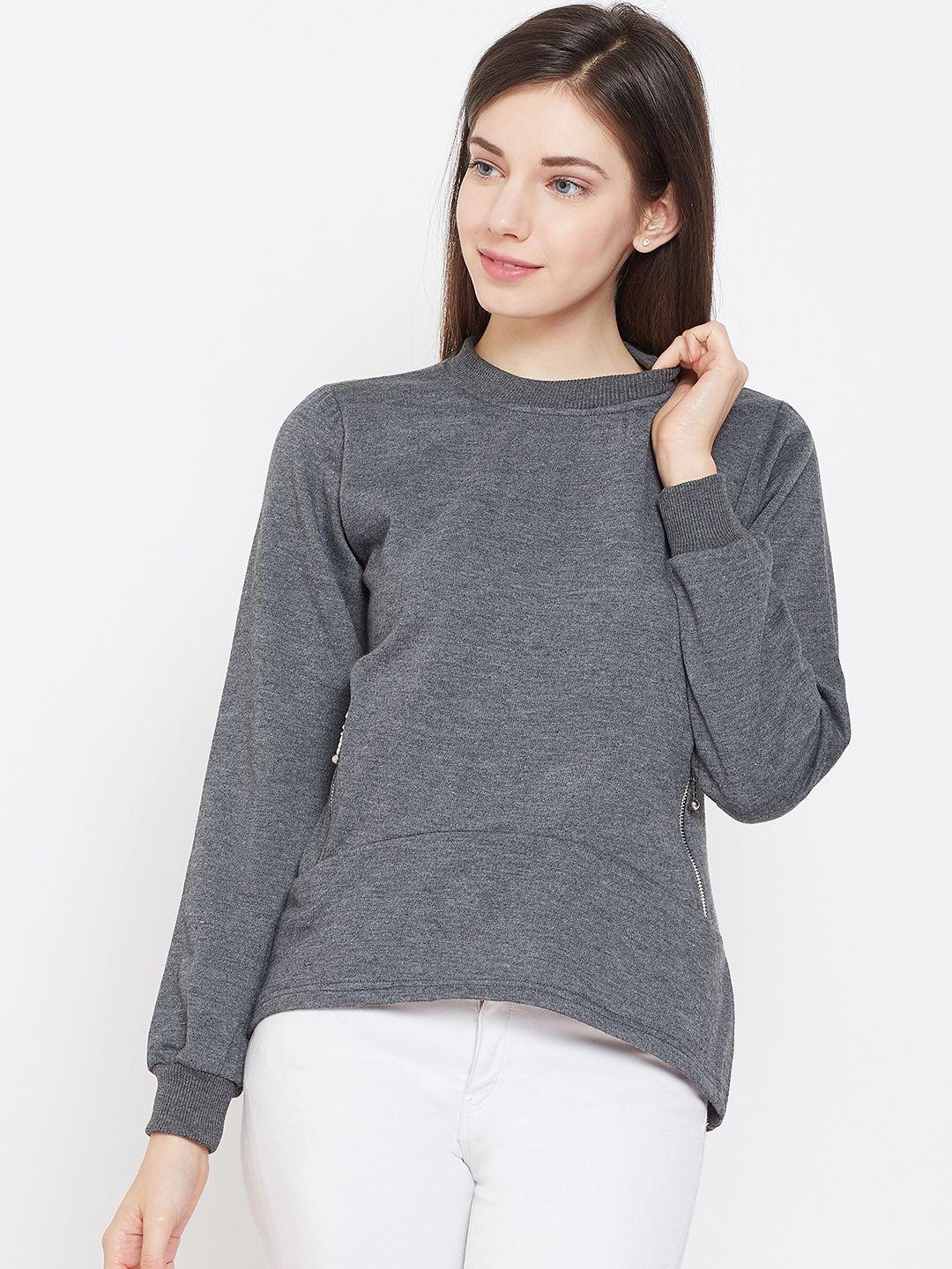 belle fille women charcoal grey solid sweatshirt