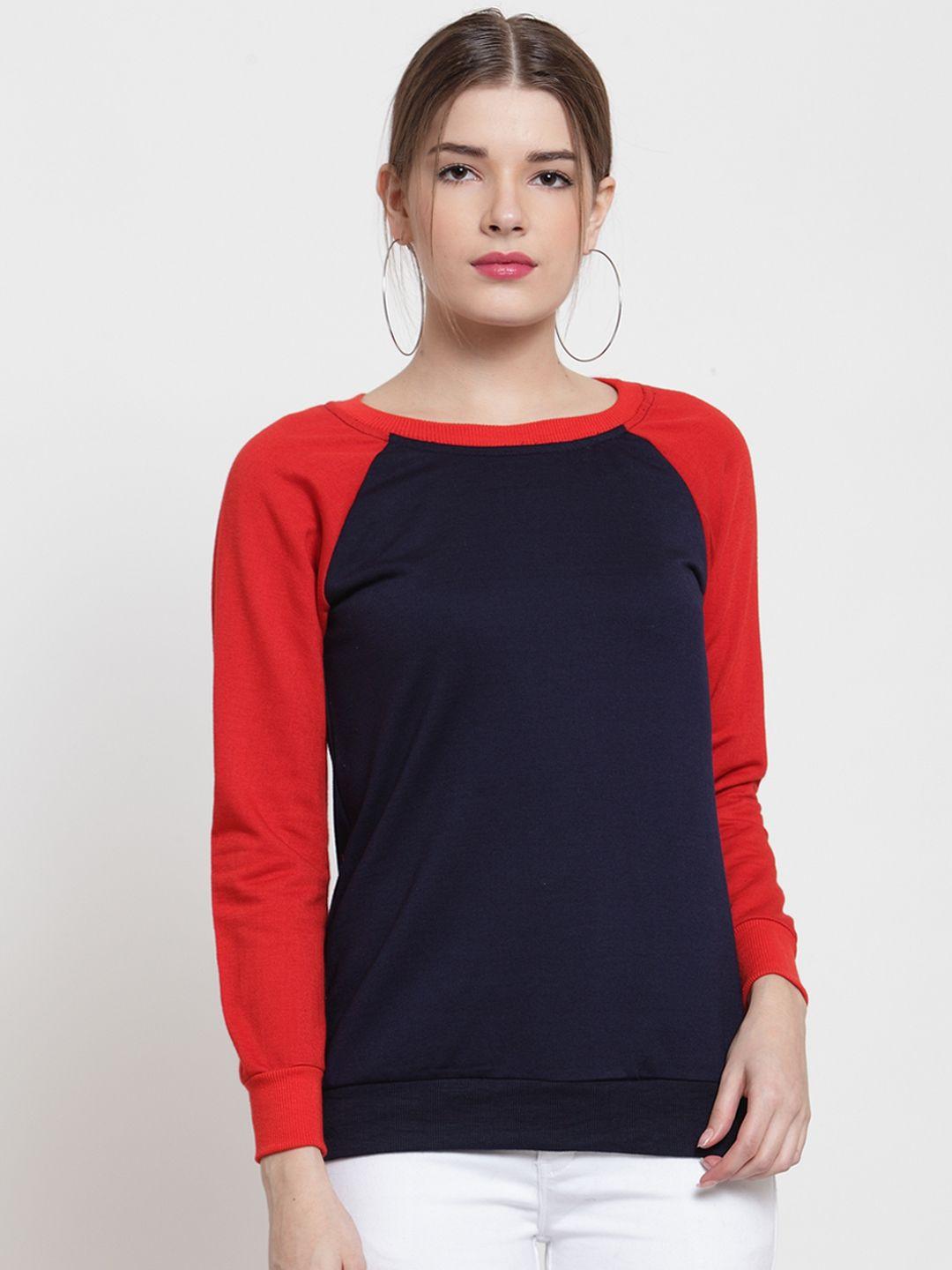 belle fille women navy blue & red colourblocked sweatshirt