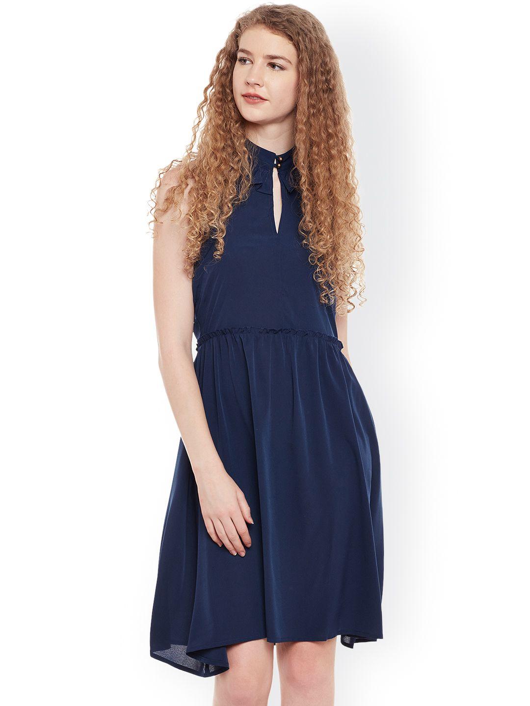 belle fille women navy solid fit and flare dress