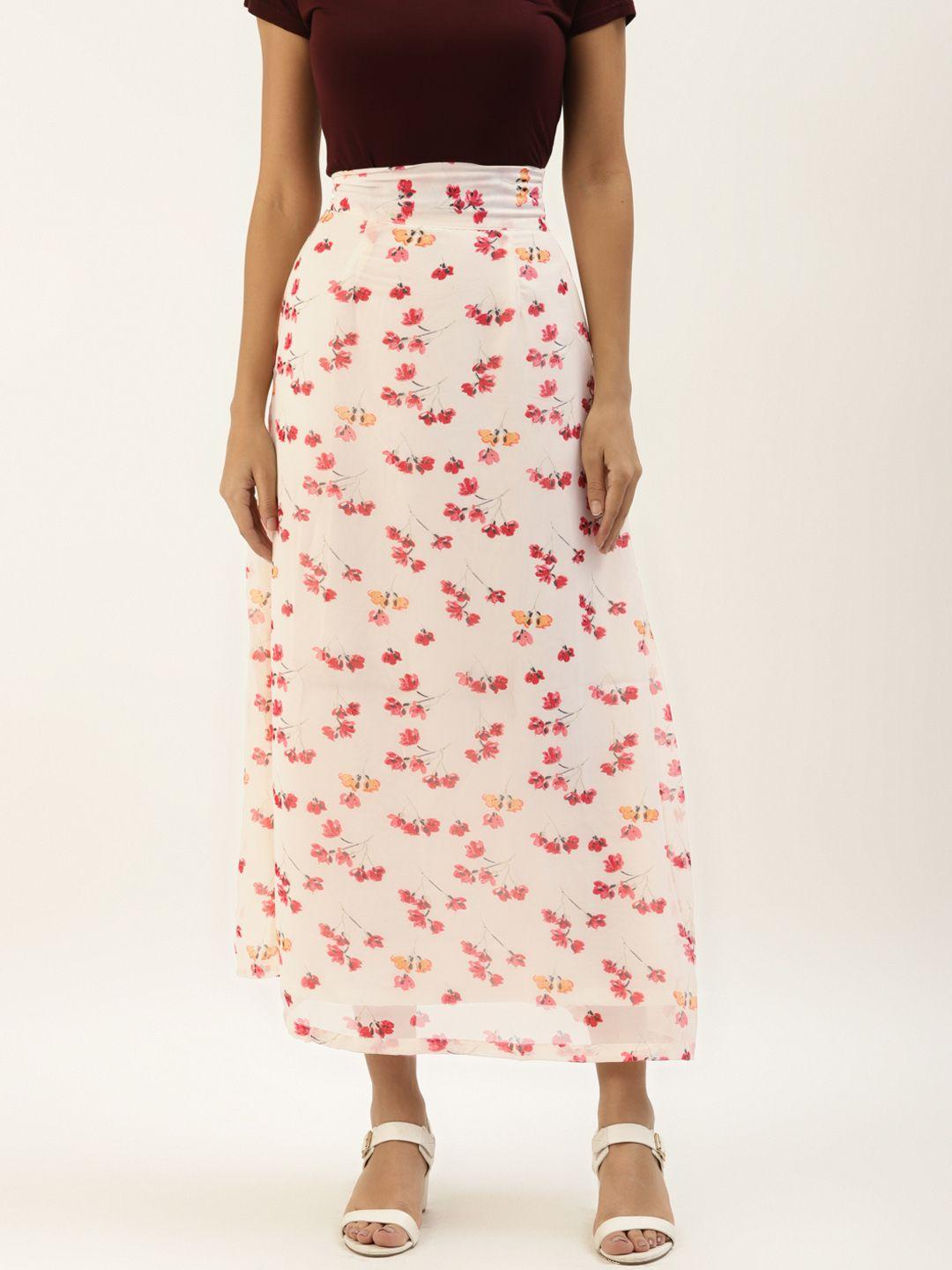 belle fille women off white & red floral print maxi a-line skirt