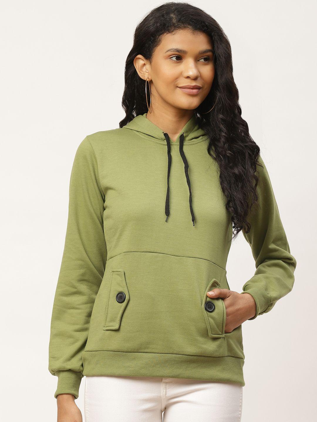 belle fille women olive green embellished hooded sweatshirt
