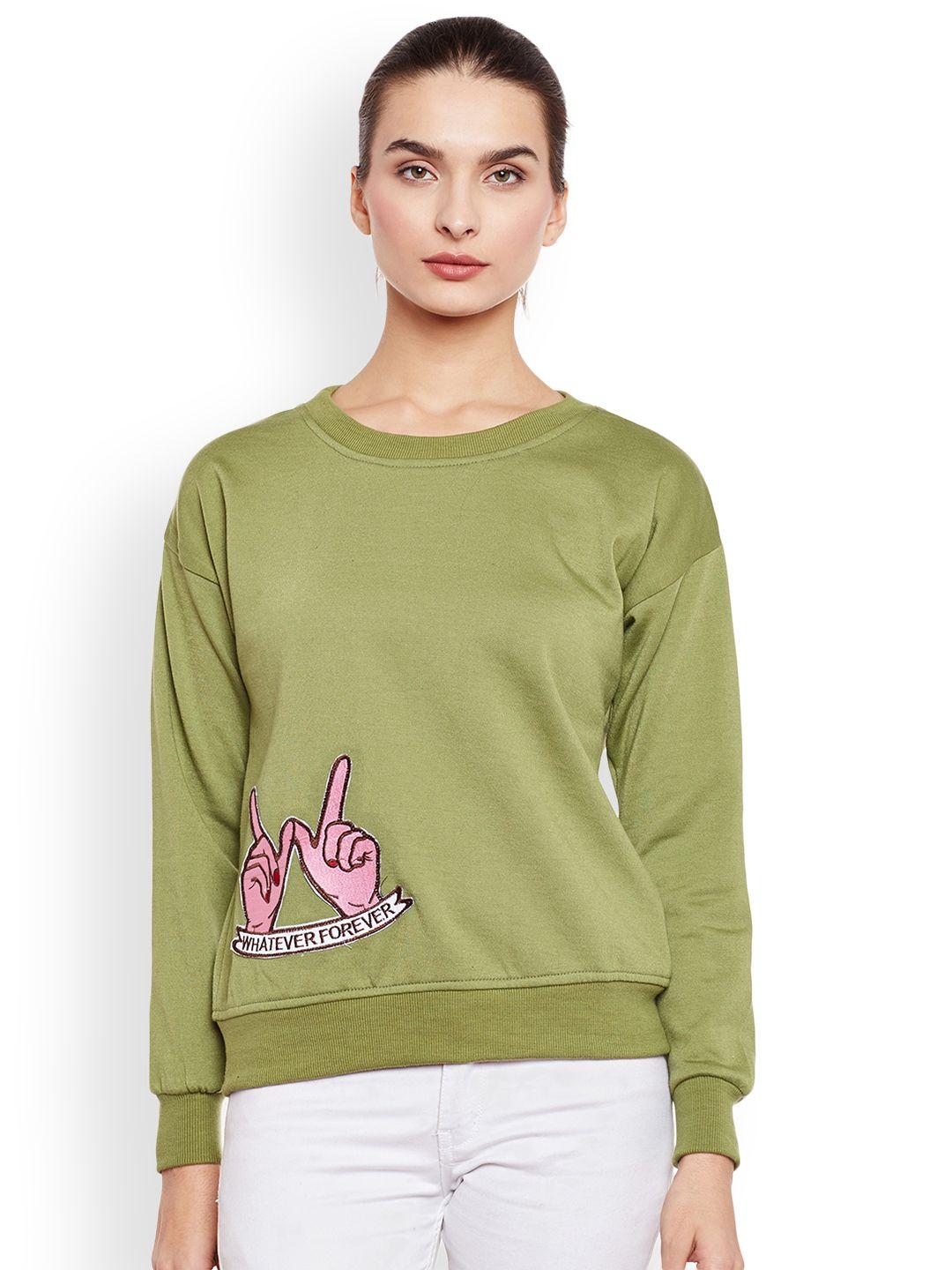 belle fille women olive green solid sweatshirt
