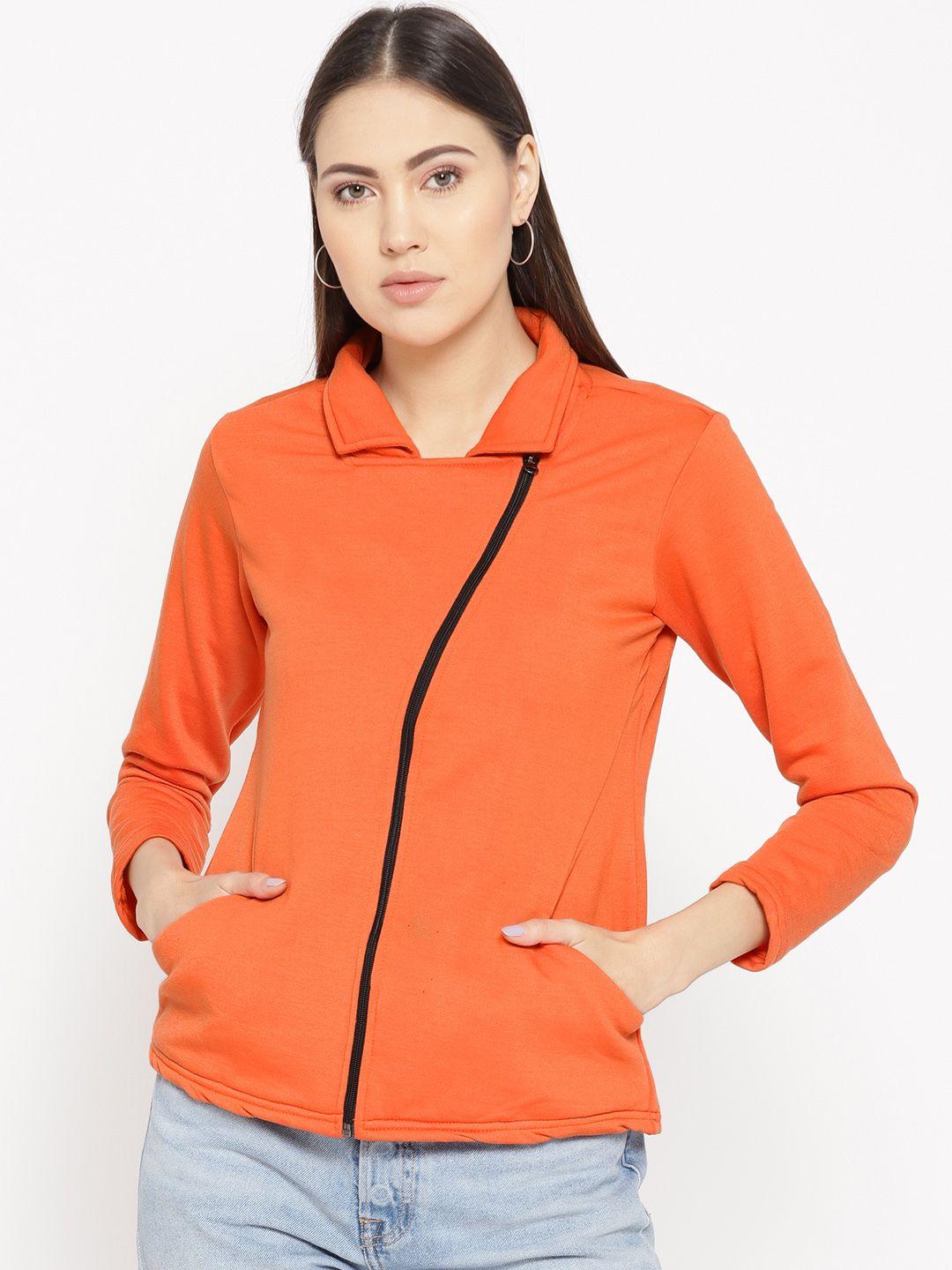 belle fille women orange solid asymmetric closure tailored  jacket