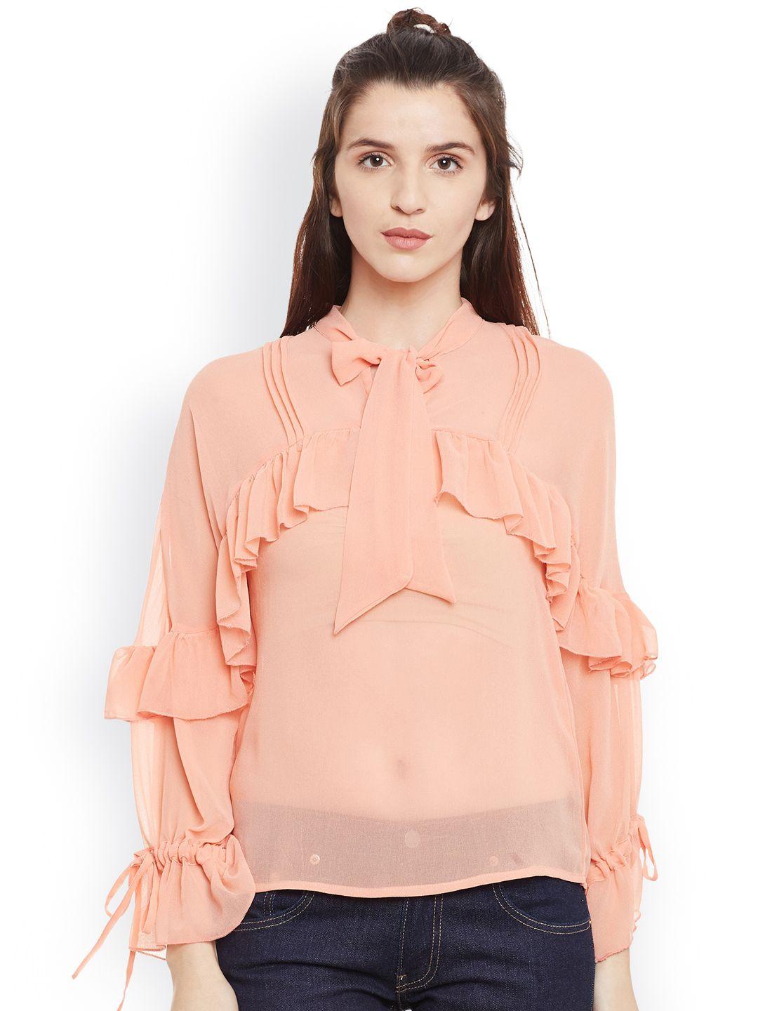 belle fille women peach-coloured solid top