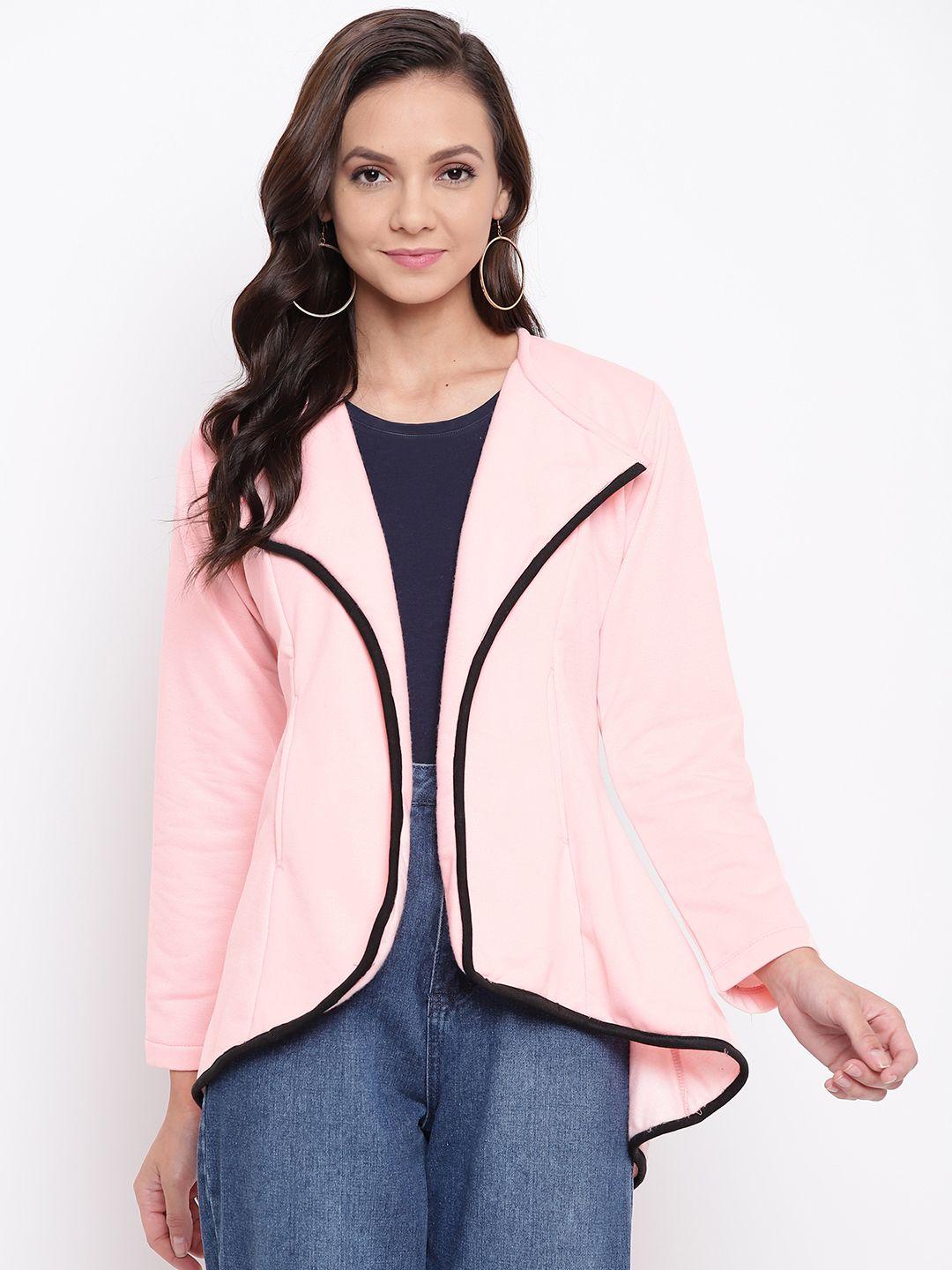 belle fille women pink solid open front jacket