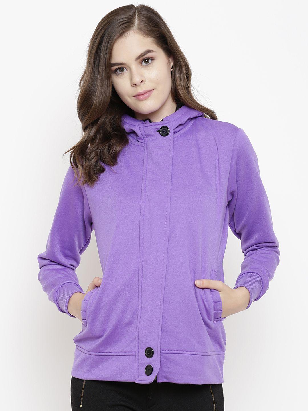 belle fille women purple solid hooded tailored  jacket