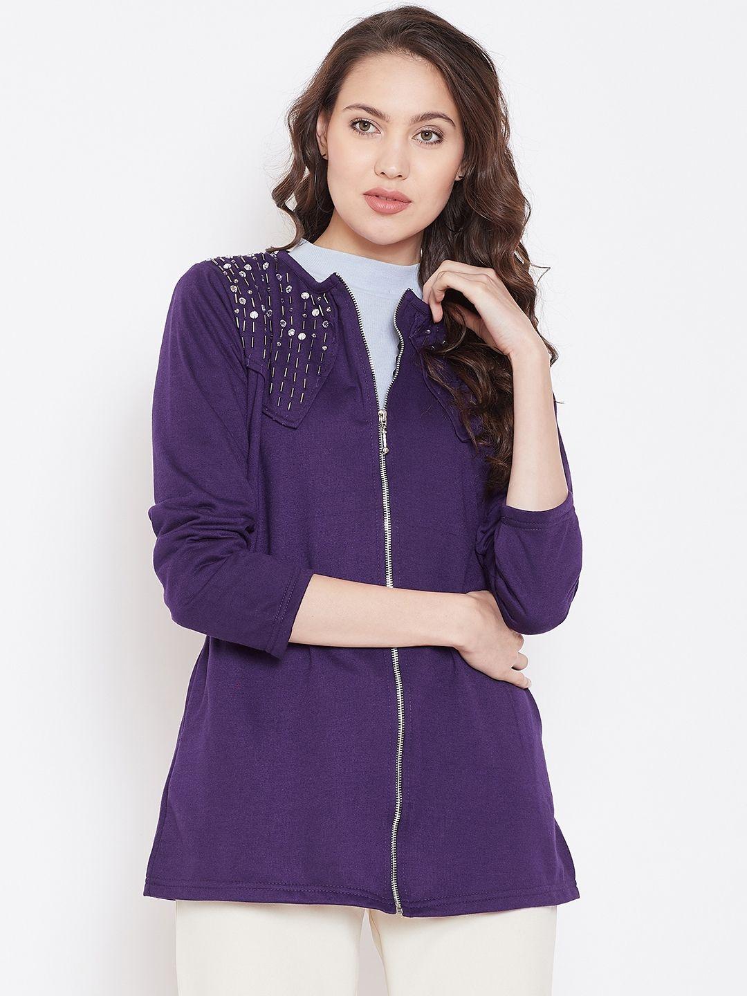 belle fille women purple solid jacket