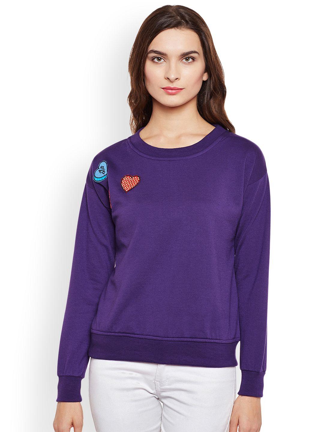 belle fille women purple solid sweatshirt