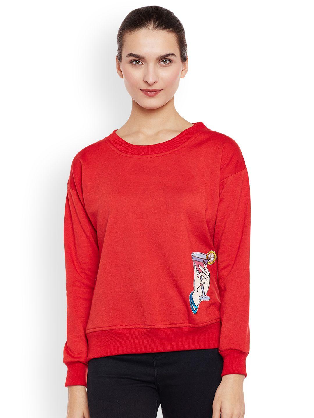 belle fille women red solid sweatshirt