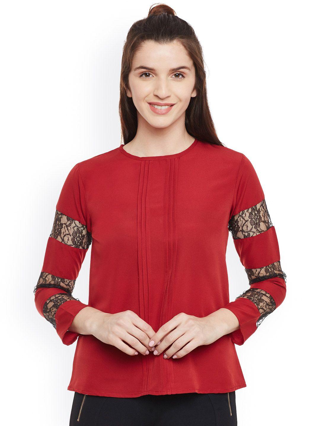 belle fille women red solid top