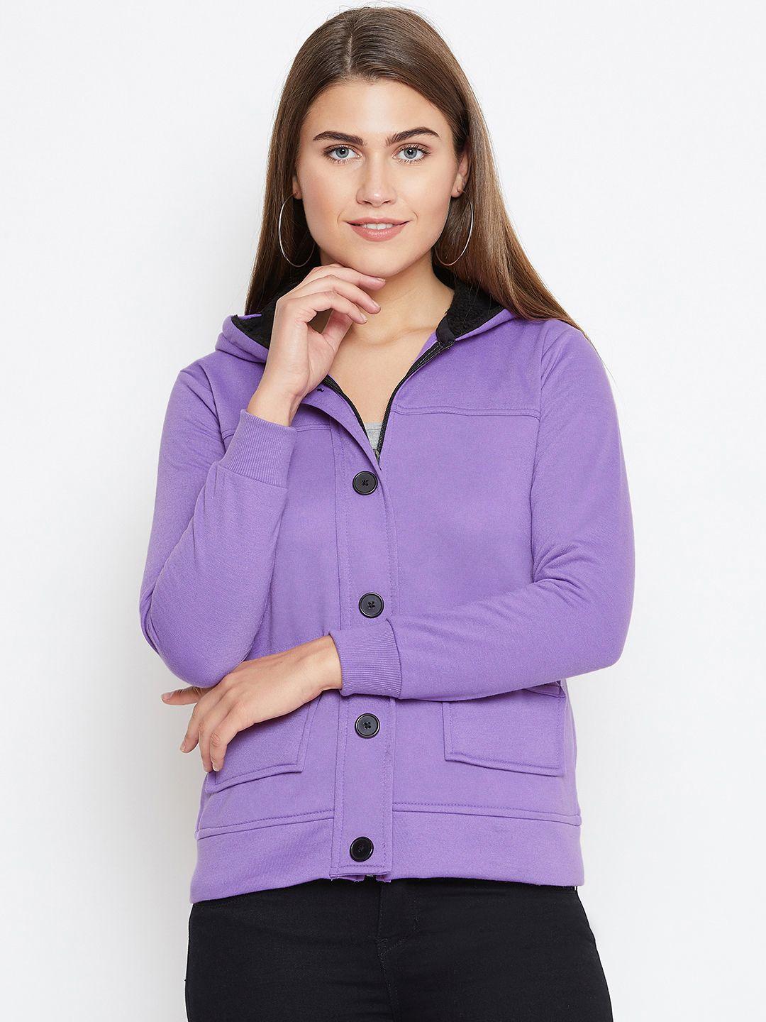 belle fille women violet solid lightweight hooded jacket