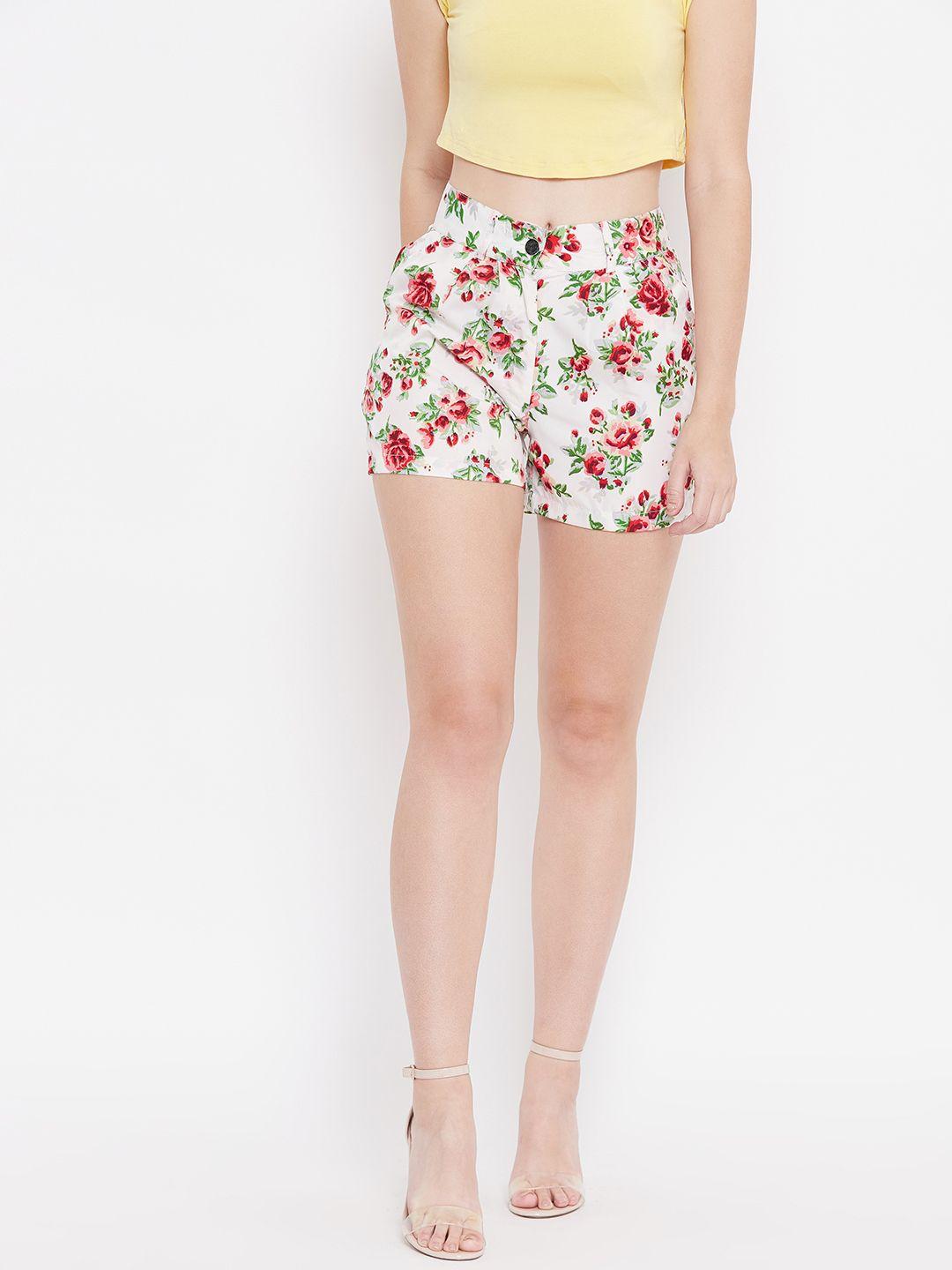 belle fille women white & red floral print regular shorts