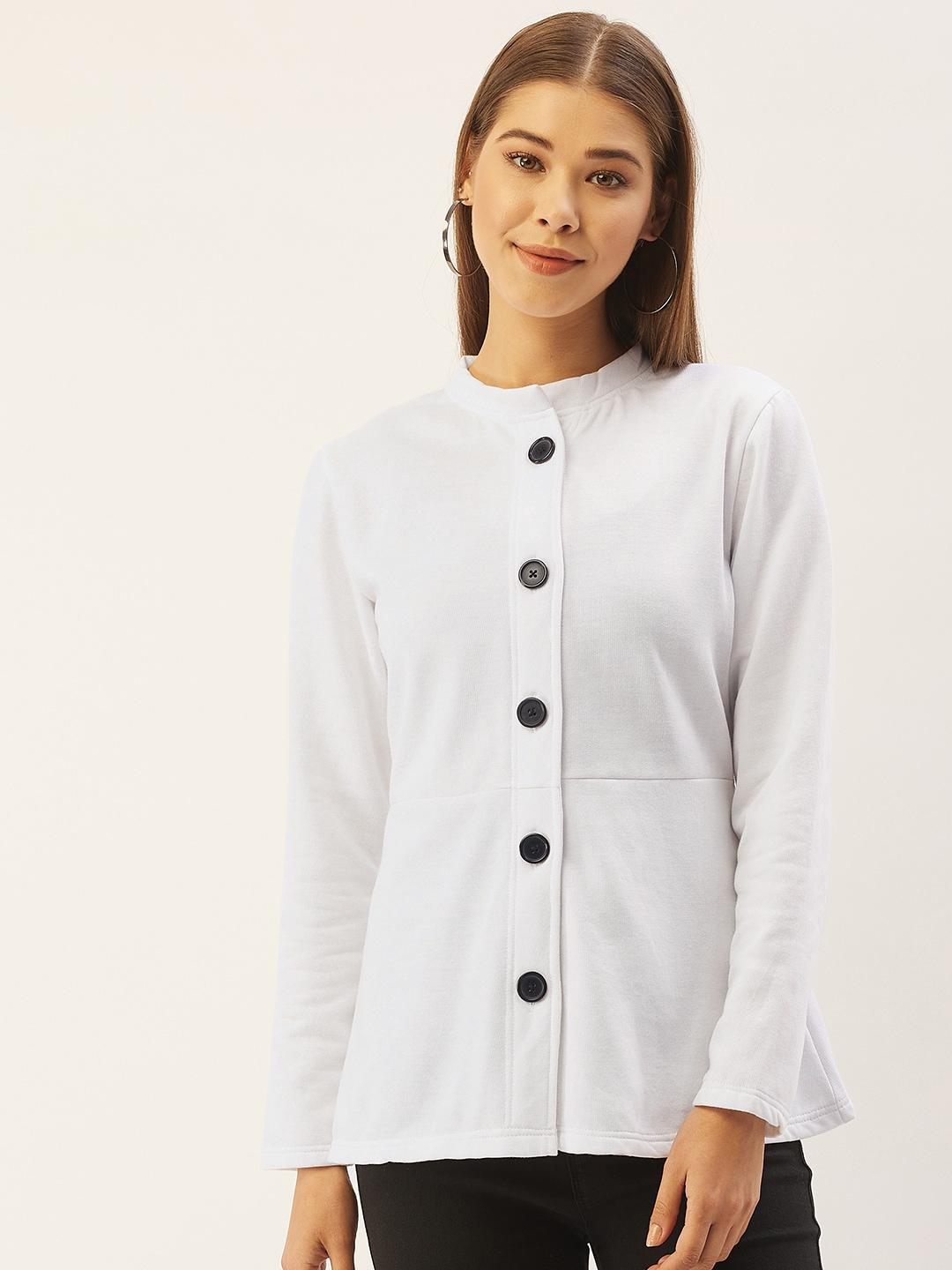 belle fille women white solid fleece lightweight peplum tailored jacket