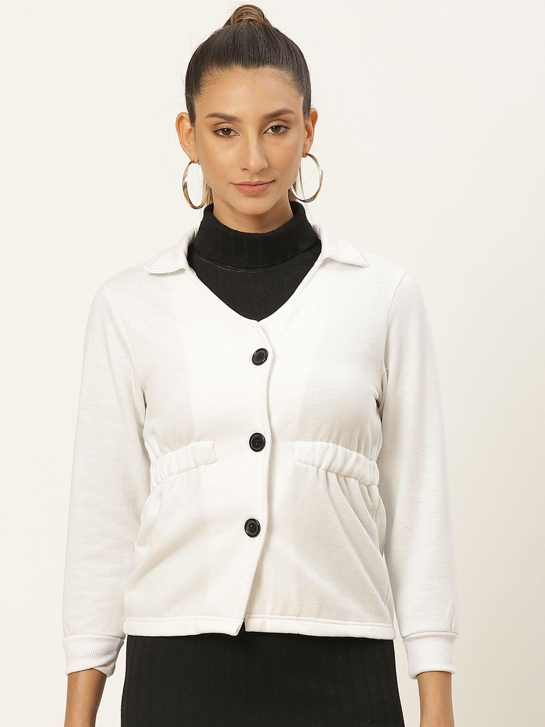 belle fille women white solid fleece lightweight tailored jacket
