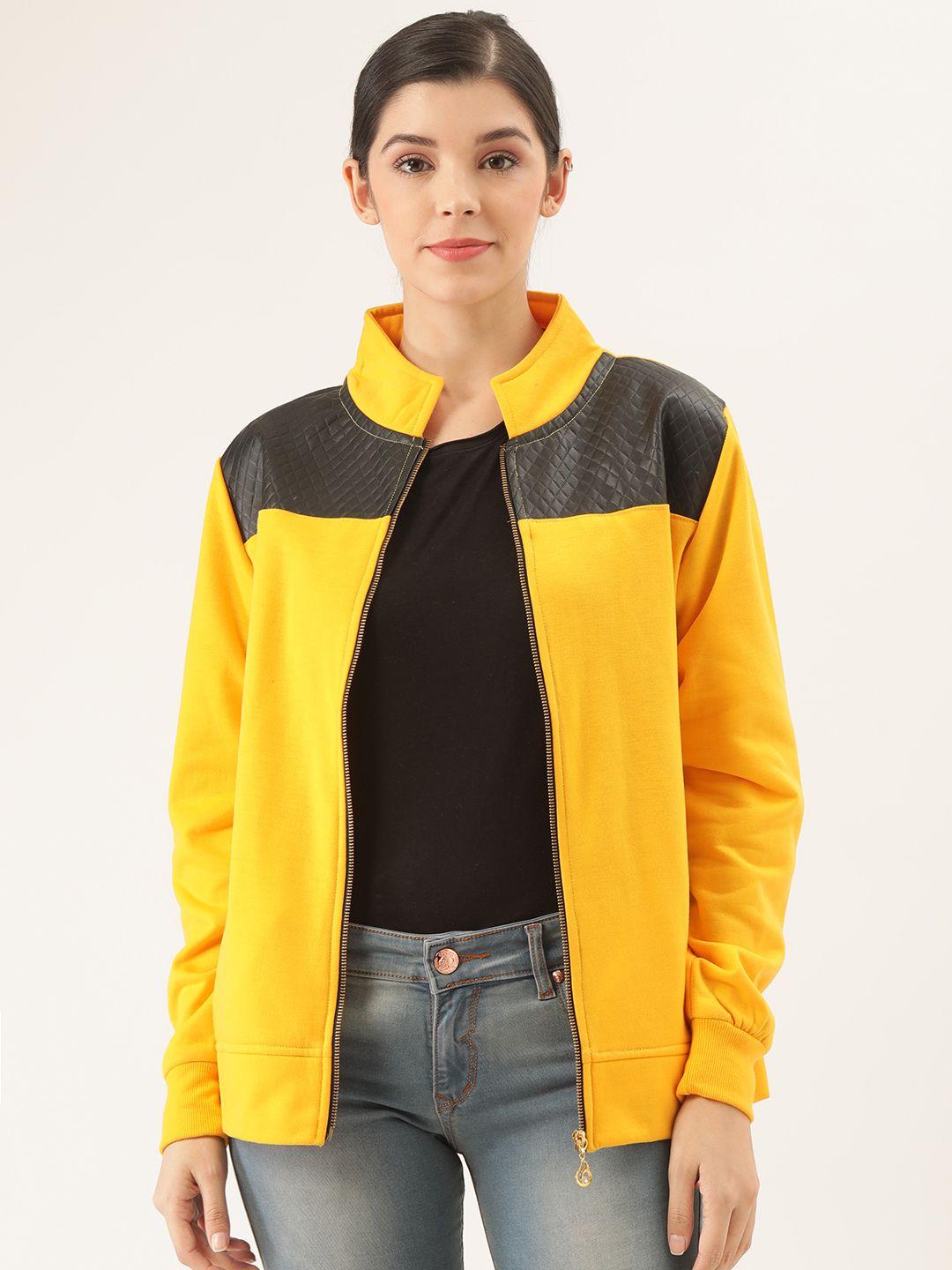 belle fille women yellow & black colourblocked tailored jacket