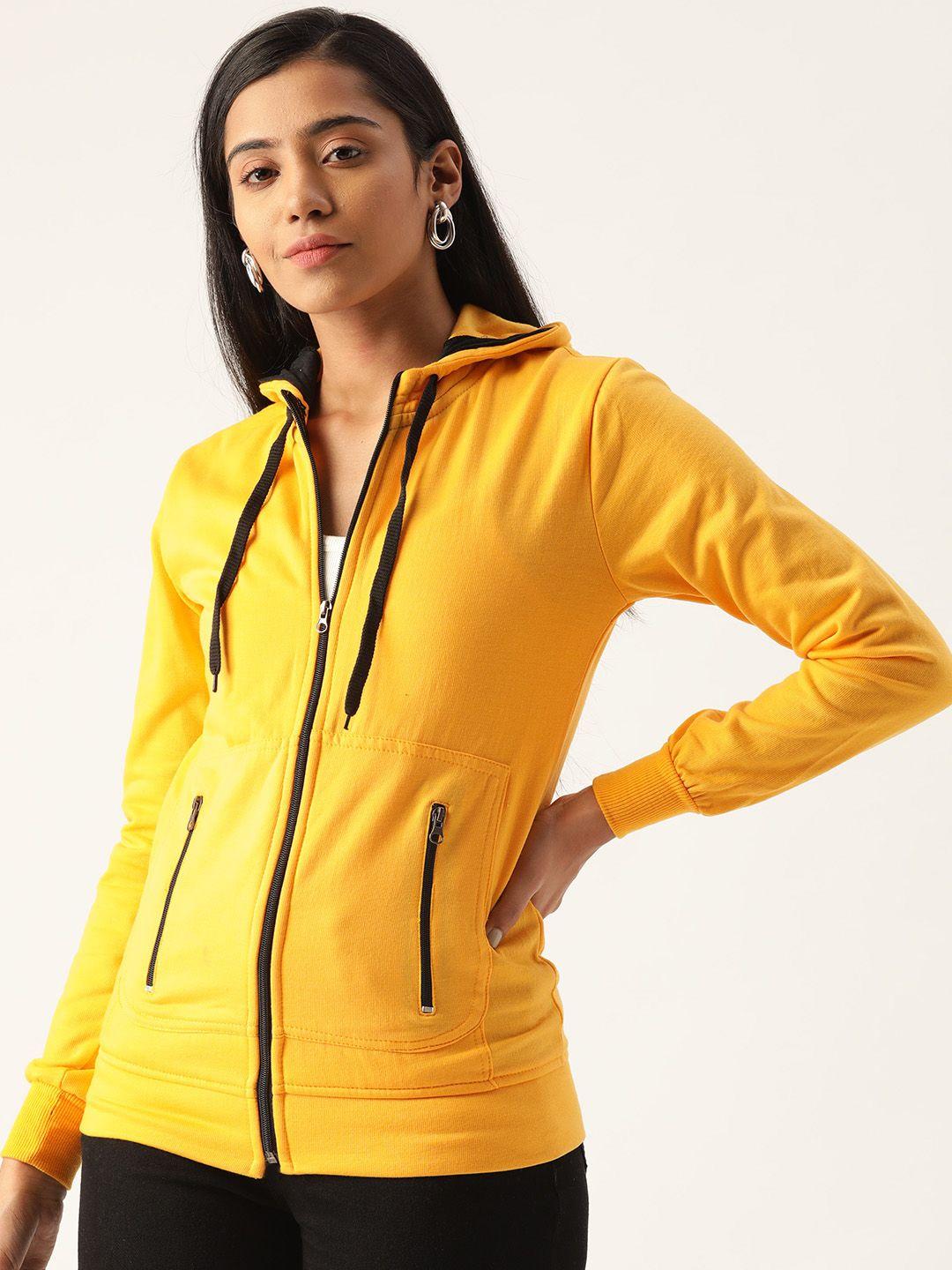belle fille women yellow solid hooded bomber jacket