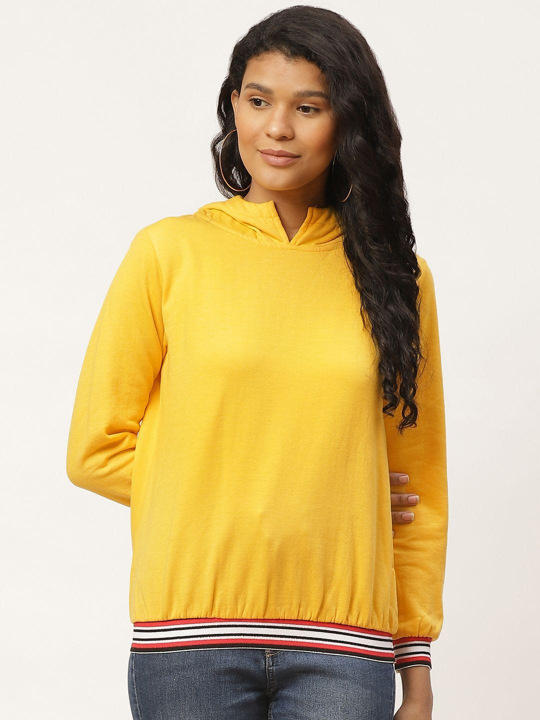 belle fille women yellow solid hooded sweatshirt