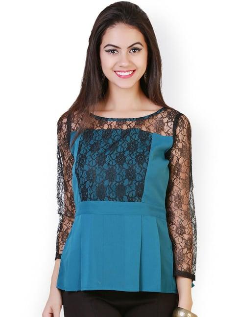 belle fille black & teal lace top